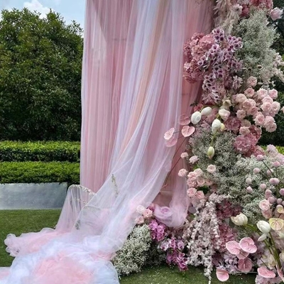 ผ้าพอลิเอสเตอร์ทูลล์ตามสั่ง สีอ่อน สีบริสุทธิ์ สําหรับตกแต่งงานแต่งกลางแจ้ง