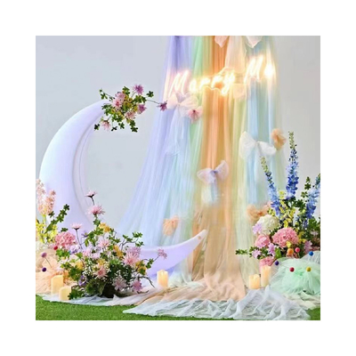 ผ้าพอลิเอสเตอร์ทูลล์ตามสั่ง สีอ่อน สีบริสุทธิ์ สําหรับตกแต่งงานแต่งกลางแจ้ง