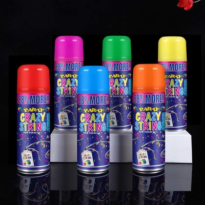 ระยะการยิง 5-8m ราคาถูก สีสตรีมเมอร์และสเปรย์สตริงบ้าโง่สําหรับตกแต่งเทศกาล
