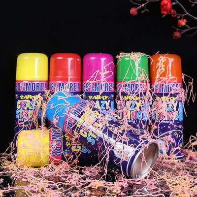 ระยะการยิง 5-8m ราคาถูก สีสตรีมเมอร์และสเปรย์สตริงบ้าโง่สําหรับตกแต่งเทศกาล
