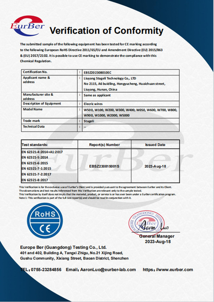 ประเทศจีน Liuyang Stageli Technology Co., Ltd. รับรอง